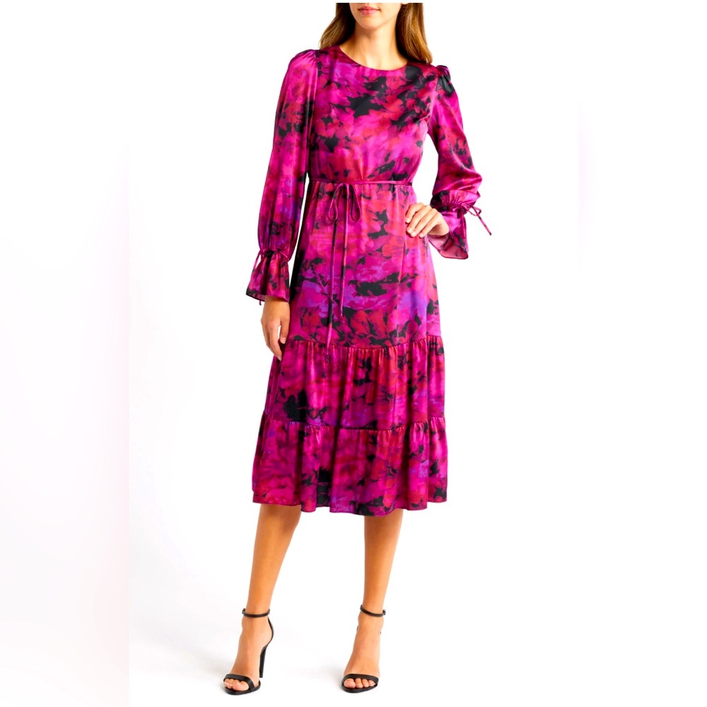 Julia Jordan Abstract Print Tiered Long Sleeve Midi Dress